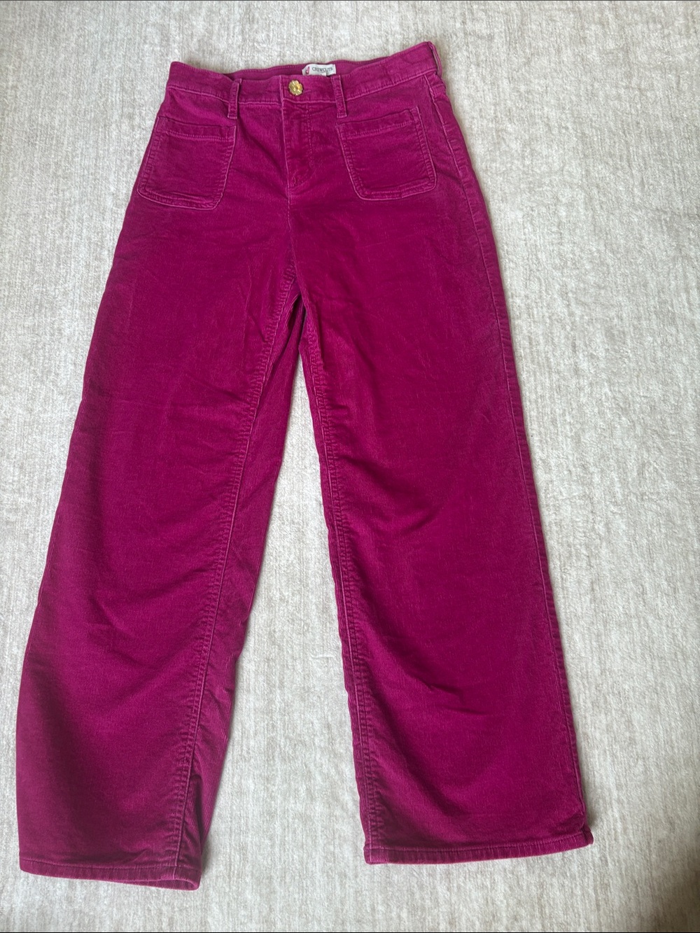 Crewcuts Magenta Corduroy Pants with Gold Flower Button Wide-Leg by Size 12